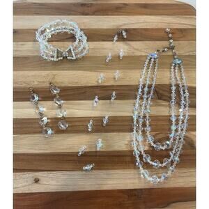 Vintage Clear Crystal Jewelry Lot of 4 - Necklace, Earring, Bracelet